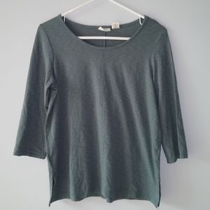 Beacon Cove 3/4 sleeve t-shirt top green grey round neckline medium